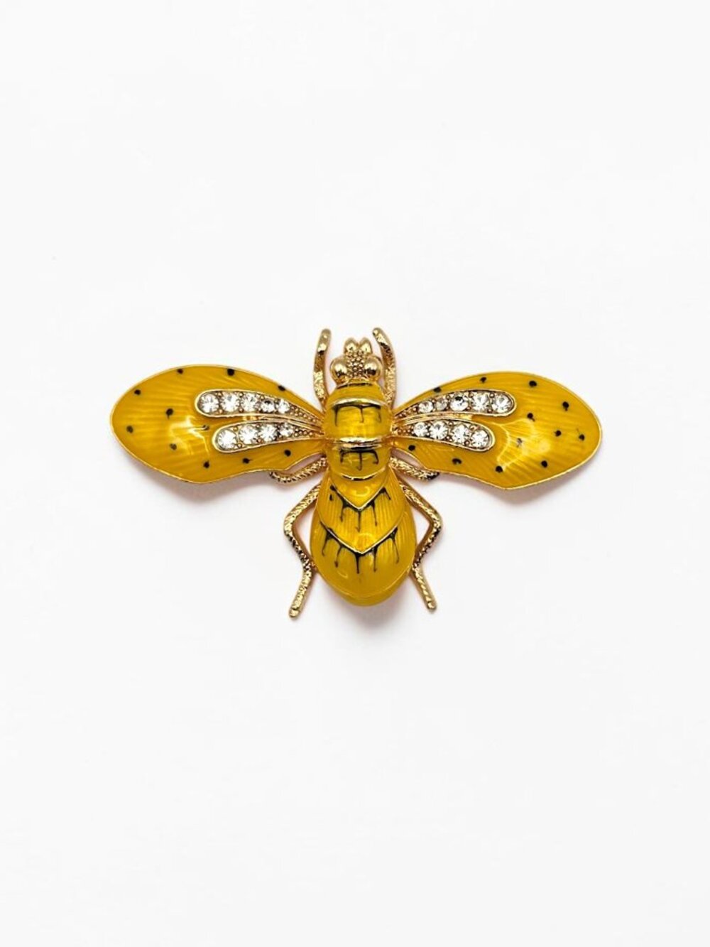 Vibrant Gold Tone Yellow Enamel Rhinestone Honeybee Brooch Pin Pendant